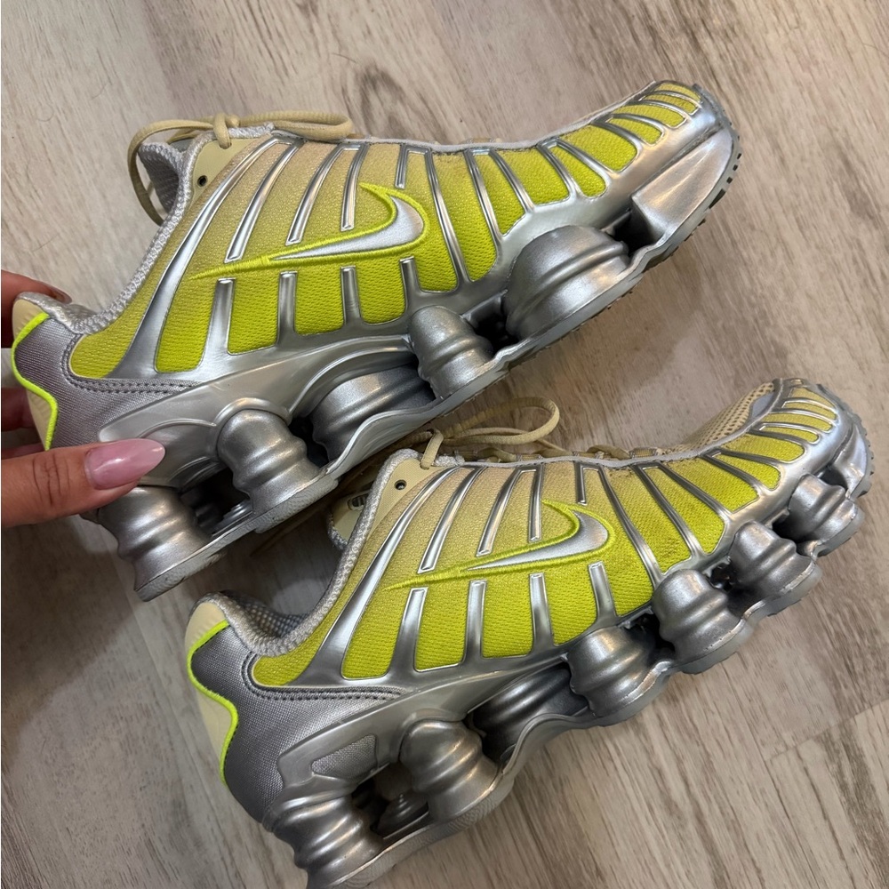 Nike Shox Sneakers in Neon Yellow & Silver Metallic